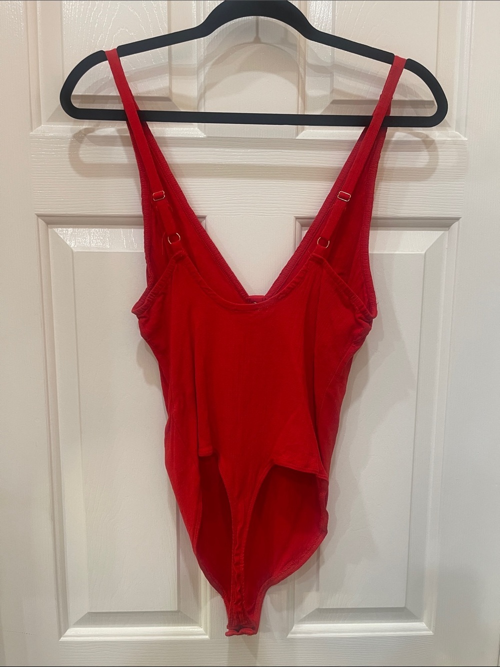 Free People- Red Scoop Neck One-Piece Bodysuit S:L - Picture 4 of 5